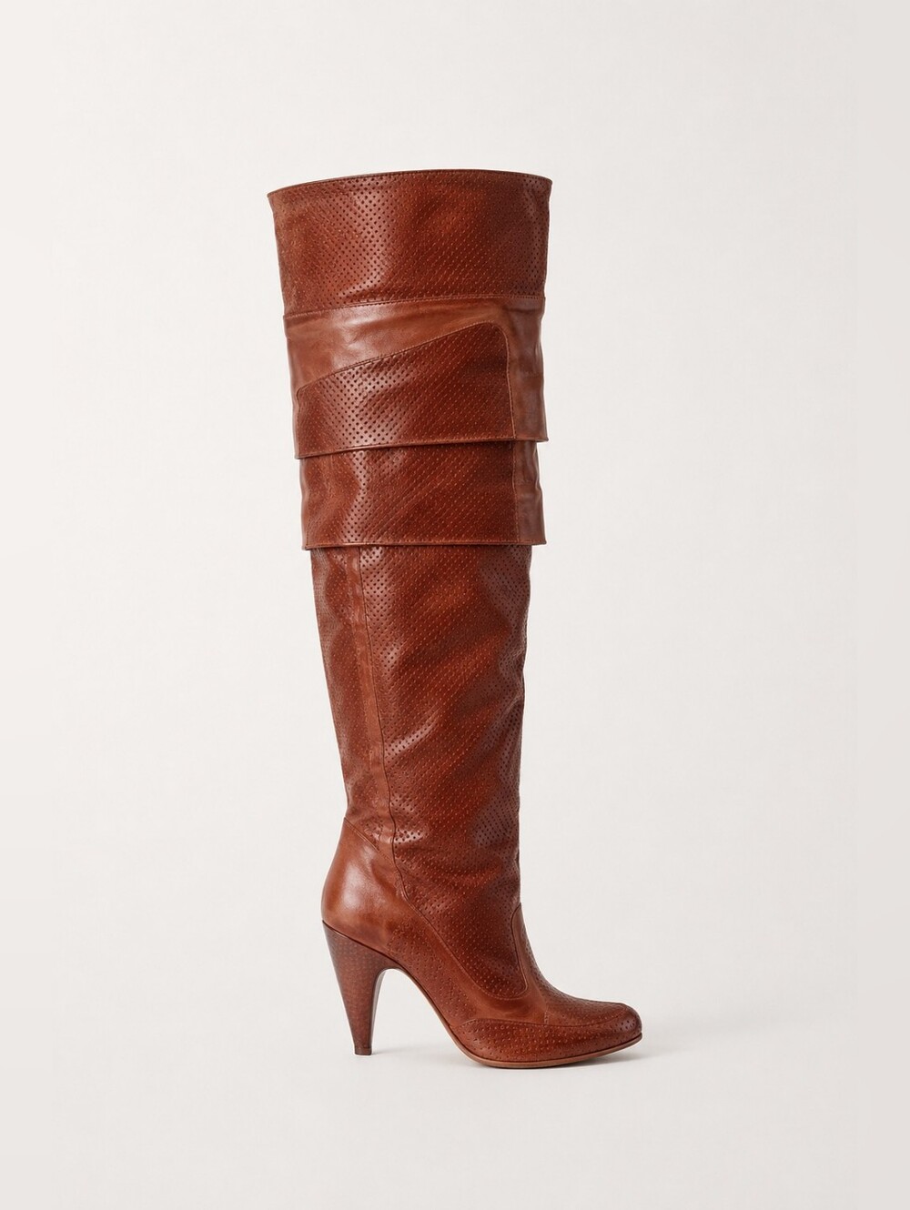 RARE Y2K Diesel Perforated Leather Knee High Heel Boots 37